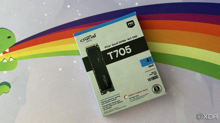 crucial t705 ssd box on rainbow deskmat
