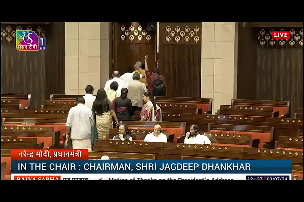 Opposition Stages Walkout During PM's Reply In RS, Chairman Dhankhar ...