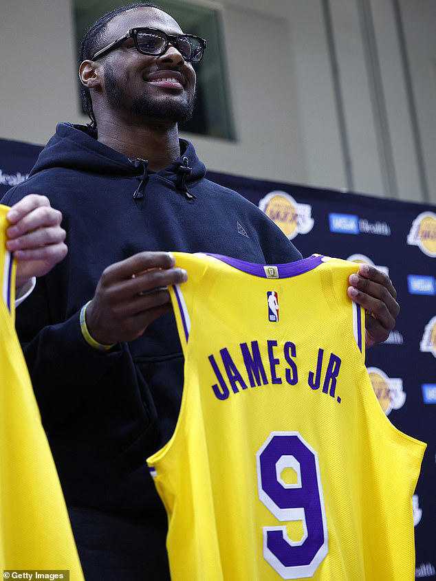 Bronny James chose to wear the No. 9 jersey for the Purple & Gold, as announced on Tuesday