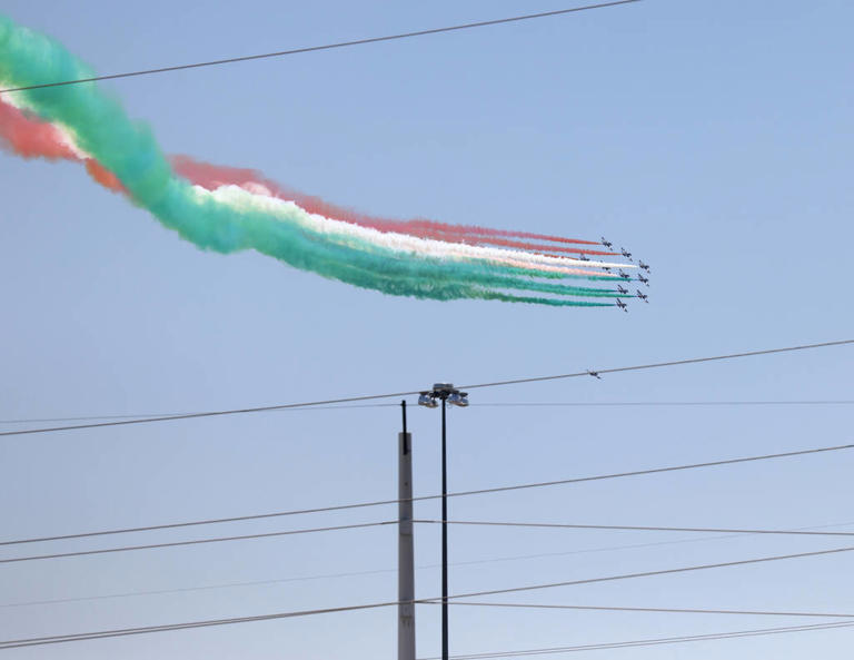 The Italian Air Force’s aerial demonstration team, Aeronautica Militare, flies over the Strip in Las Vegas Wednesday, July 3, 2024. (K.M. Cannon/Las Vegas Review-Journal) @KMCannonPhoto