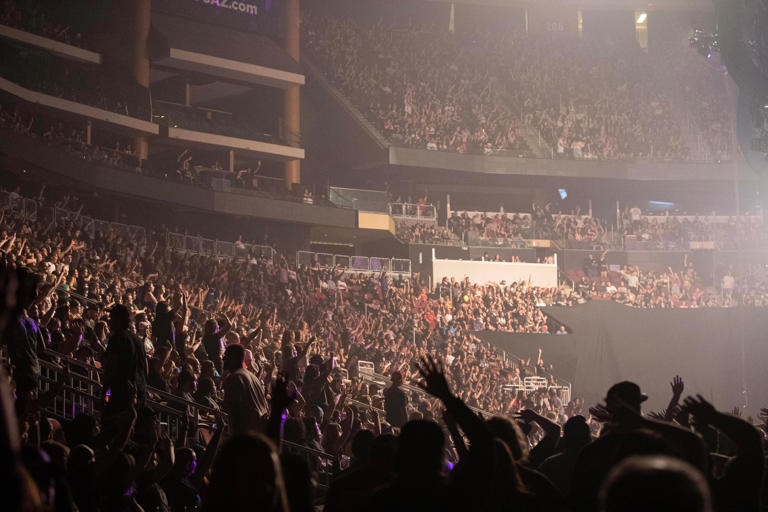 Fans watch Pierce the Veil perform on July 2, 2024, at Desert Diamond Arena in Glendale.