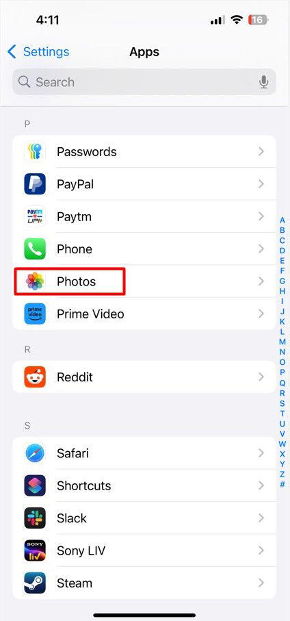 iPhone Photos app Settings.