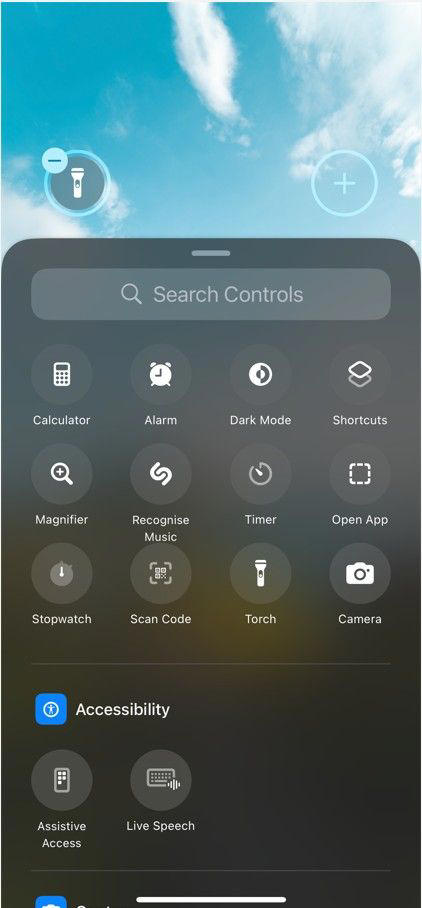 Controls that can be added to the iPhone lock screen.