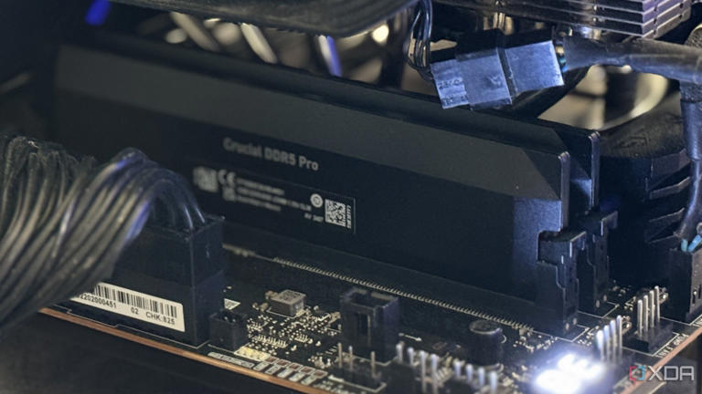 crucial pro overclocking ddr5 modules installed on a motherboard