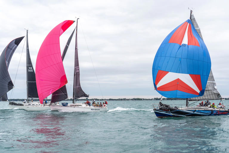 Sailboats move along the Detroit River during a weekly race hosted by Bayview Yacht Club on Tuesday, June 25, 2024.