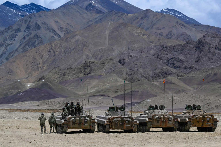 Armoured vehicles of the Indian army at a military camp in eastern Ladakh in India in May. Photo: AFP