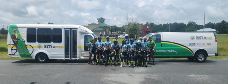 BRAG Dream Team 2024 East Coast Greenway Youth Bike Tour riders, coaches and support vehicles