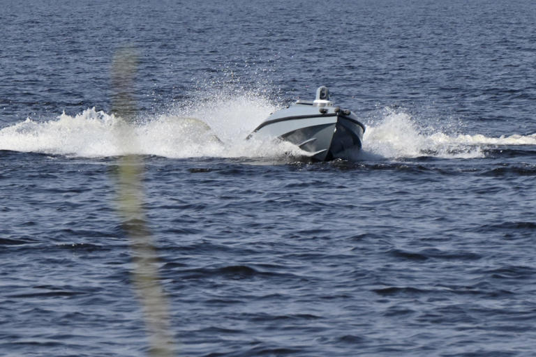 A naval drone at an undisclosed location in Ukraine in April 2024. GENYA SAVILOV/AFP via Getty Images