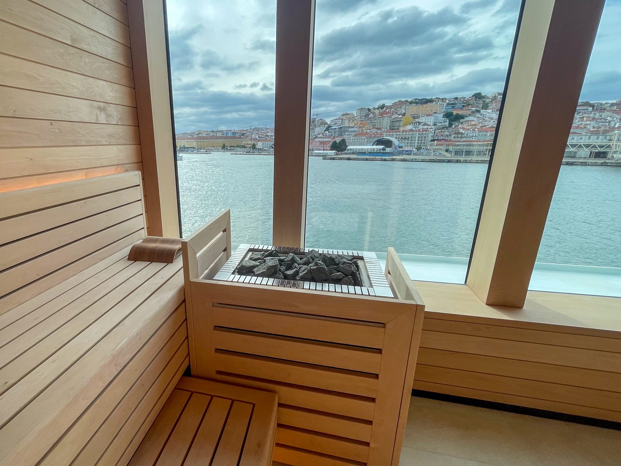 <p>Access to spa facilities like saunas is often complimentary on <a href="https://www.businessinsider.com/review-ultra-luxury-cruise-wealthy-travelers-regent-seven-seas-2023-12">high-end cruises</a>.</p><p>Silver Ray's was admittedly bare-boned, with only three rooms (a steam room, sauna, and thermal pool). But you'll quickly forget about the lack of options when you see the ocean views inside the pool and sauna.</p><p>The latter is a great place to balance your yin (peacefully staring at the passing waves) with your yang (feeling like you're about to have a heat stroke).</p><p>Unfortunately, the steam room doesn't have any views. However, it does offer complimentary scented scrubs that will leave you with baby-soft skin.</p>