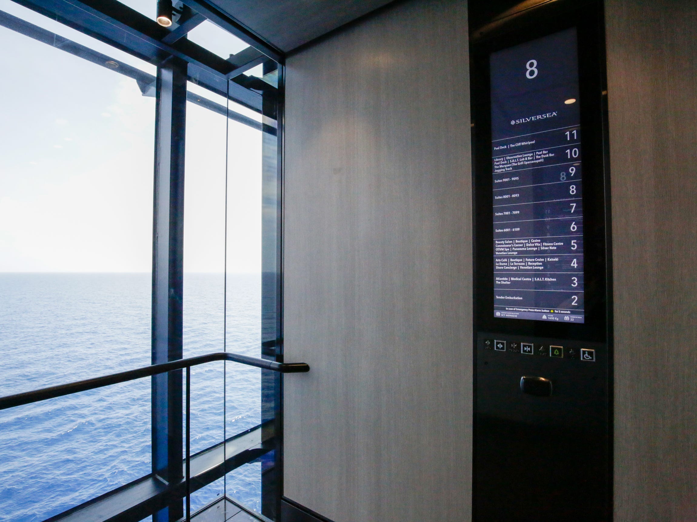 <p>Before Silver Ray, I would've scoffed if you had told me one of my favorite amenities on a cruise ship would be the elevators. But alas, it seems not all of them are created equal.</p><p>On most cruise ships, the elevators are located at the center of the vessel and flanked by corridors on either side.</p><p>Like the pool, all six of Silver Ray's elevators are located by the edge of the ship — half port side, half starboard side — and lined with glass walls, giving riders sweeping views of the ship's surroundings.</p><p>Not to be dramatic, but I've never seen a more beautiful elevator.</p>