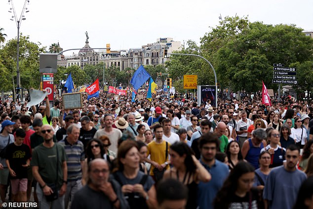 Anti-tourism Protestors Rally Against Foreign Visitors In Barcelona