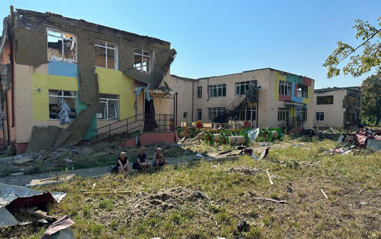 A kindergarten was the target of a Russian attack in Myrnohrad, Donetsk, one of the many areas of fighting where Moscow is sending waves of soldiers to wear down Ukrainian opposition - Andriy Karmchenkov/Suspilne Ukraine/Global Images Ukraine via Getty Images