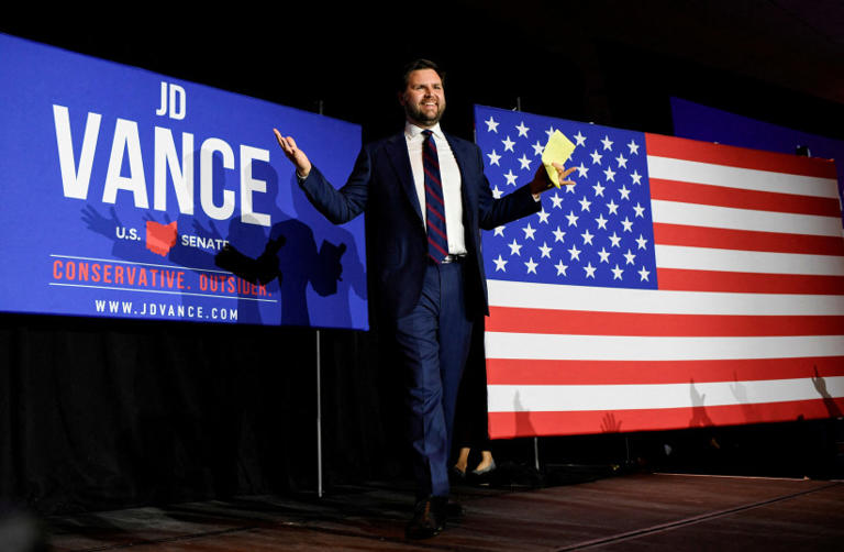  Republican U.S. Senate candidate J.D. Vance arrives to speak to supporters at an election party after winning the primary in Cincinnati, Ohio, U.S. May 3, 2022. (credit: REUTERS/GAELEN MORSE/FILE PHOTO)