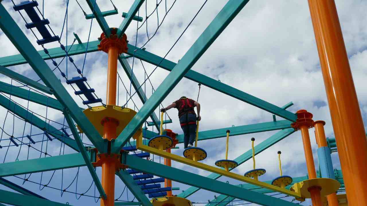 <p>Many cruise lines have intricate networks of suspended walkways, cargo nets, and zip lines that weave across the top deck. Test your balance, navigate thrilling obstacles, and enjoy unparalleled panoramic views of the ocean as your reward – all with the safety of a secured harness!</p>