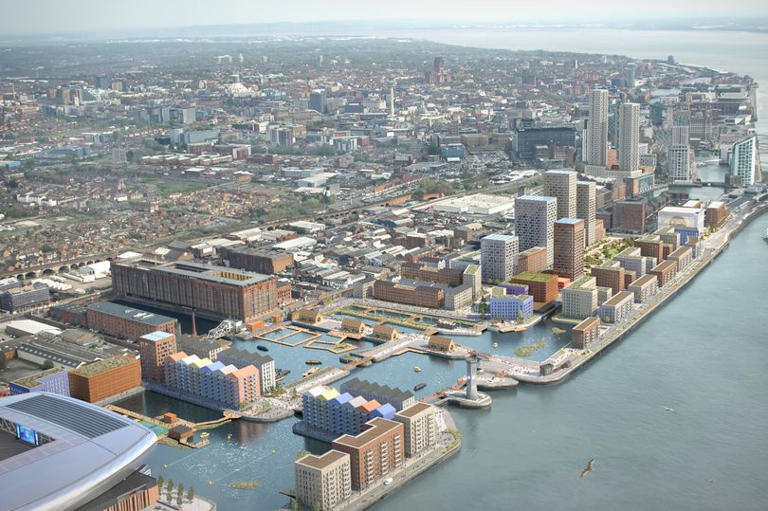 A CGI showing the revised plan for Liverpool Waters in Liverpool City Centre