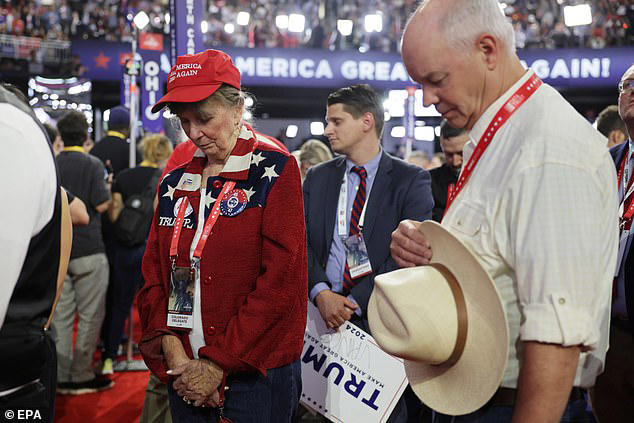 Delegates prayed on the floor of the GOP Convention on a night when Trump appeared with a bandage on his wounded ear