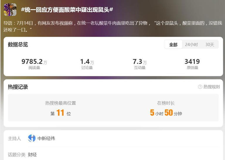 老坛酸菜风波之后，统一方便面再陷舆论漩涡