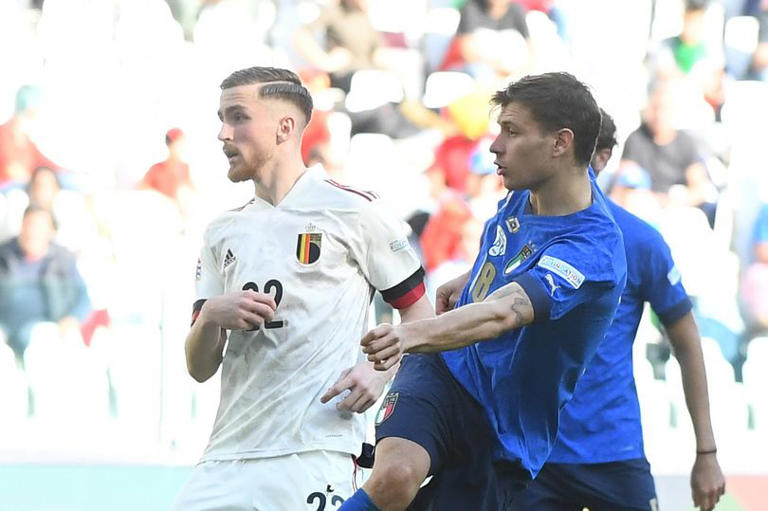 Alexis Saelemaekers in action for Belgium against Italy in 2021