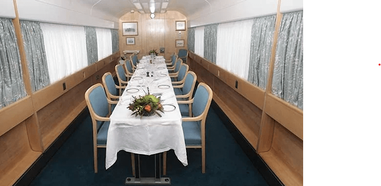 <p>Its livery is a pristine, highly polished burgundy known as Royal Claret, emblazoned with royal crests, with black coach lining and a grey roof. </p><p>In this part of a carriage, however, the decor is kept simple with blue and white detailing.</p>