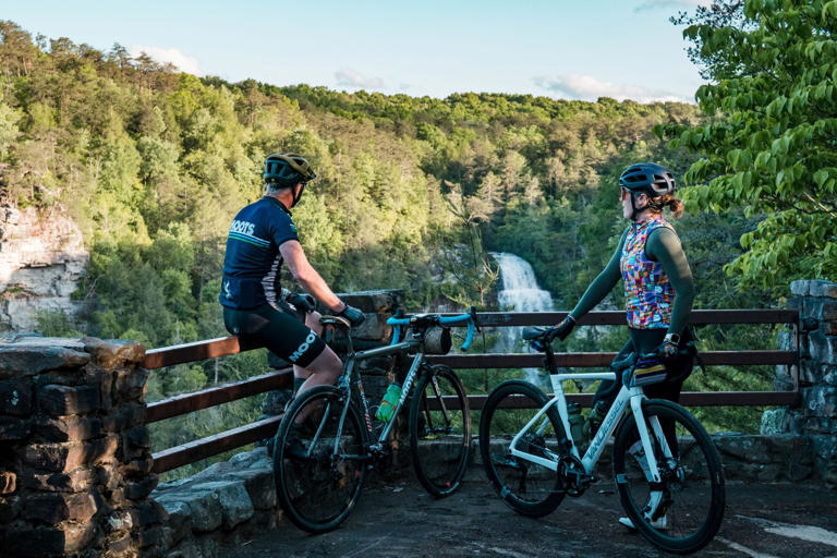 Bikers take in the view along a Bike Tennessee route near Fall Creek Falls.