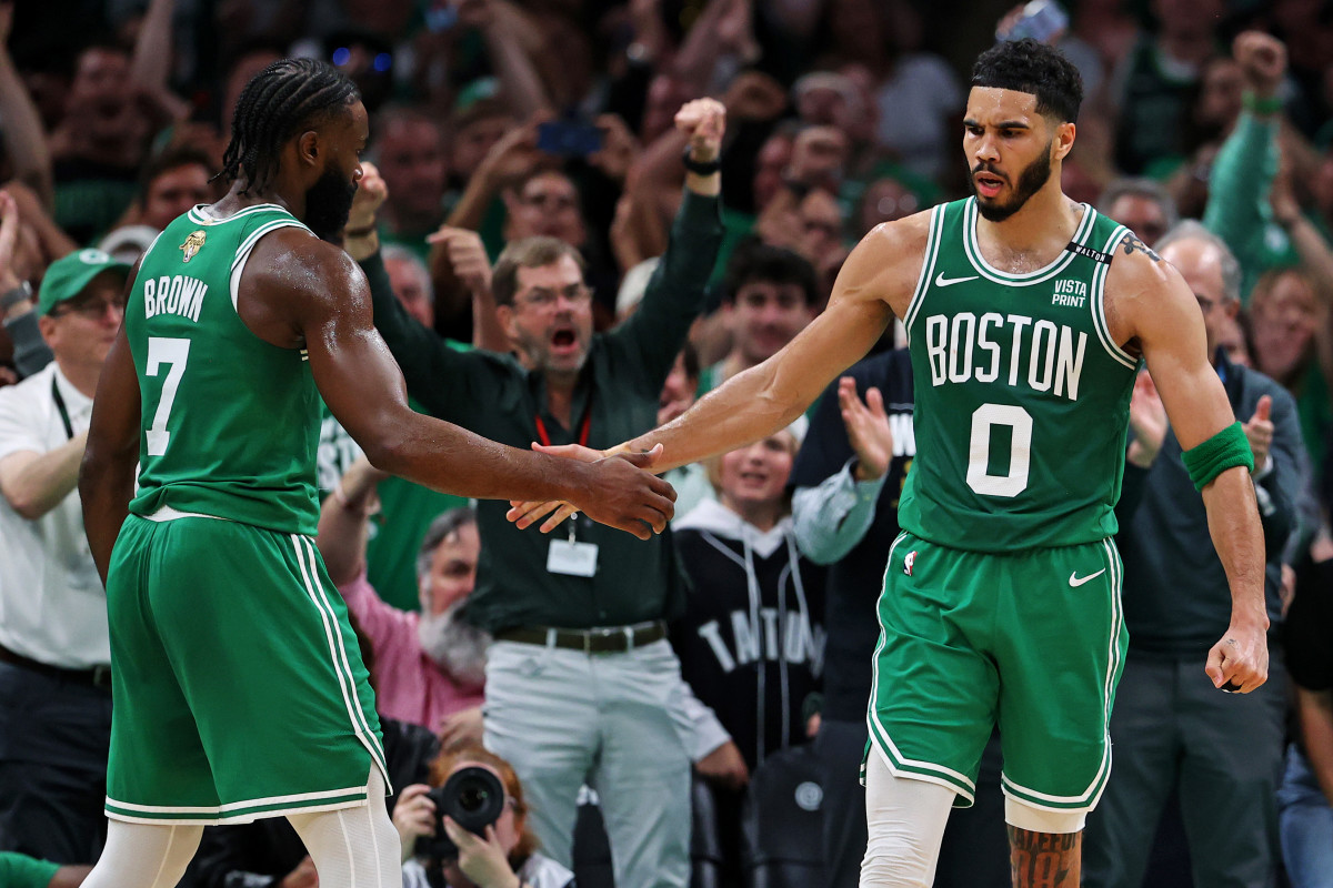 Boston Celtics forwards Jayson Tatum (0) and Jaylen Brown (7) Peter Casey-USA TODAY Sports
