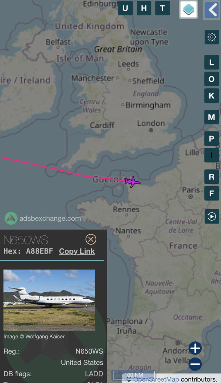 Flight data showed “Air Force Sol” heading for Paris on Thursday morning. ADS-B Exchange