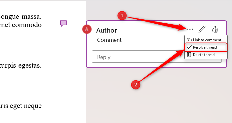 A Word document with the Resolve Thread option selected on a comment.