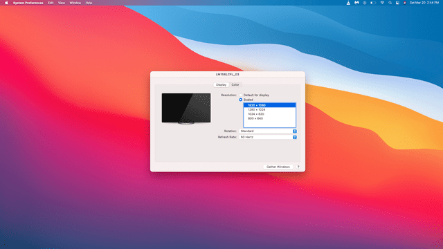 A correctly configured dual display on a Mac.