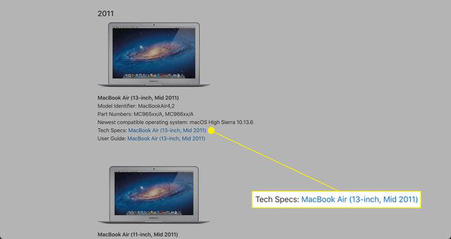 Tech Specs link for Mac model on Apple.com