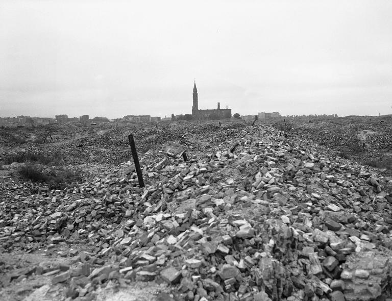 The remains of the Warsaw ghetto, which the German SS dynamited to the ground in 1945 after slaughtering some 60,000 Jews. (AP Photo)