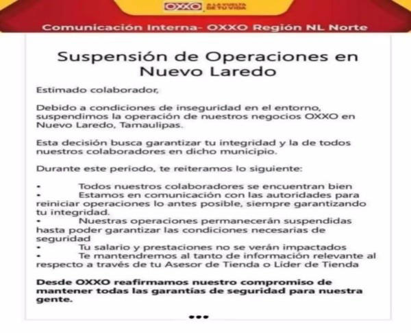 Comunicado de la compañía tras el cierre de tiendas Oxxo.