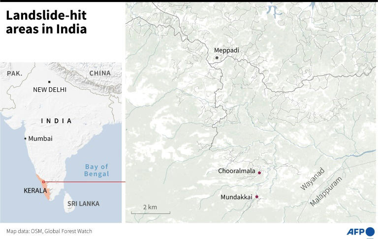 Áreas afectadas por deslizamientos de tierra en India