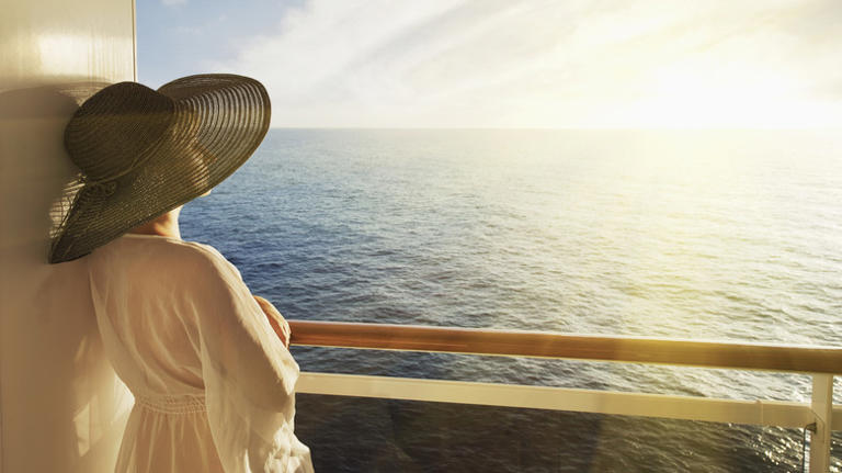 Woman on cruise ship balcony