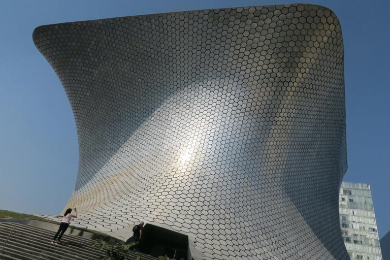 Mexico City's Soumaya Museum, sporting thousands of silver hexagon tiles, exhibits a private collection of more than 66,000 artworks by legendary Mexican artists, as well as European works from the 15th to 20th centuries.