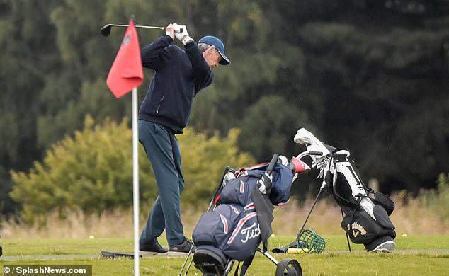 In the first pictures of the former Scottish international since his illness last month, he seemed focused while teeing off at his local course 