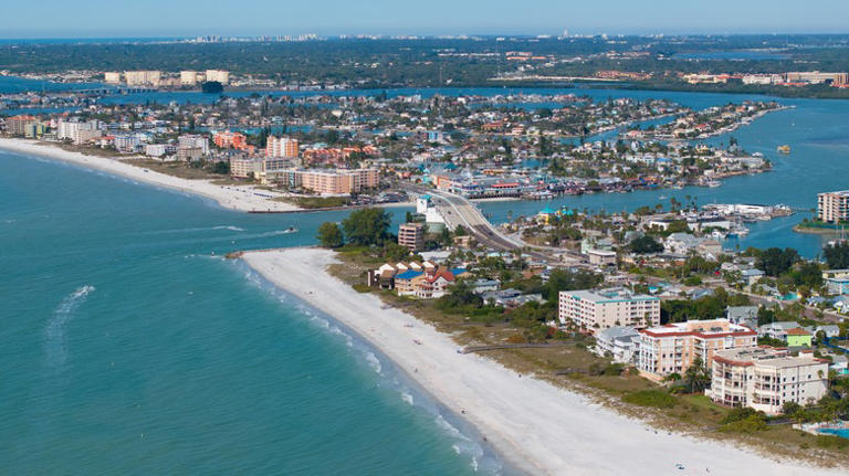 Aerial view of beaches and buildings