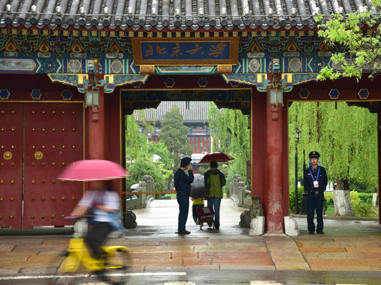  Outside the main gates of Peking University in Beijing, one of China’s top universities.