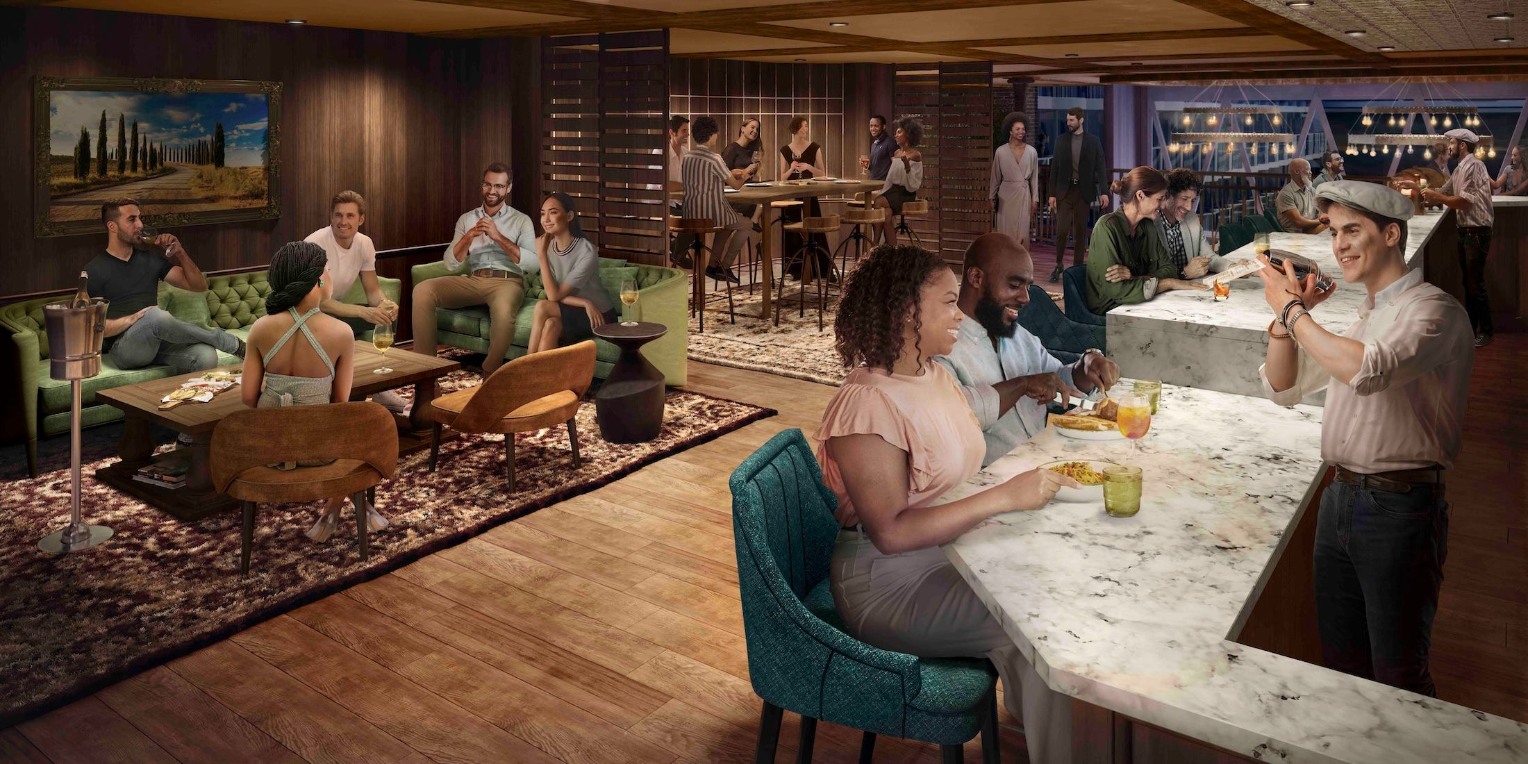 <p>The American restaurant, absent on Icon, is back on the new ship. So is Southern Comfort <a href="https://www.businessinsider.com/royal-caribbean-norwegian-new-cruise-ships-compared-photos-2023-2">Mason Jar</a>, where guests can listen to live country music while grubbing on gumbo and fried chicken.</p><p>Italian restaurant Giovanni is available on both ships. However, the one on Utopia has been upgraded and is now two stories tall with a new al-fresco dining area.</p>