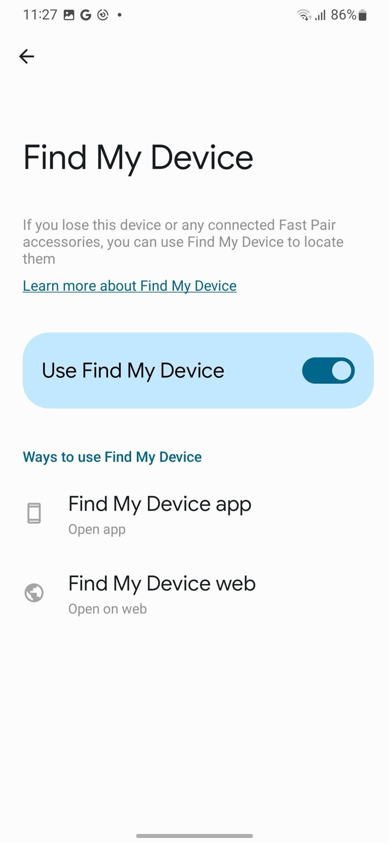 enable find my device in Samsung Settings