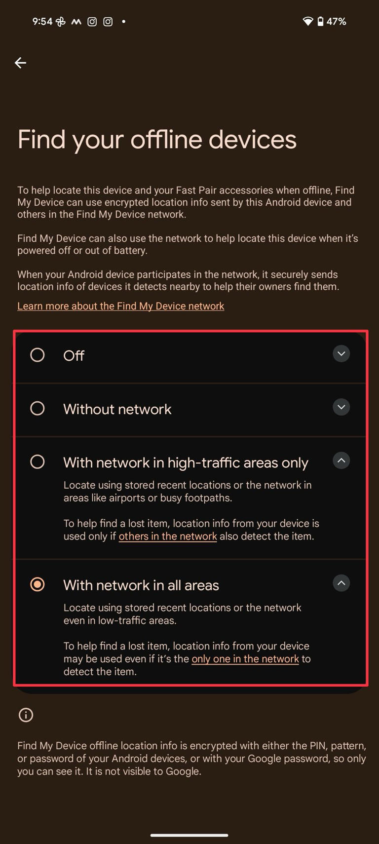 Offline devices options in Pixel 8 settings