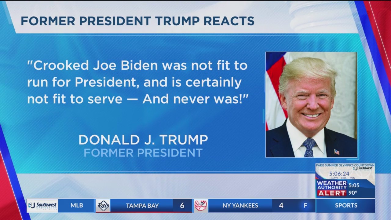 Former President Trump reacts to Biden dropping out of race