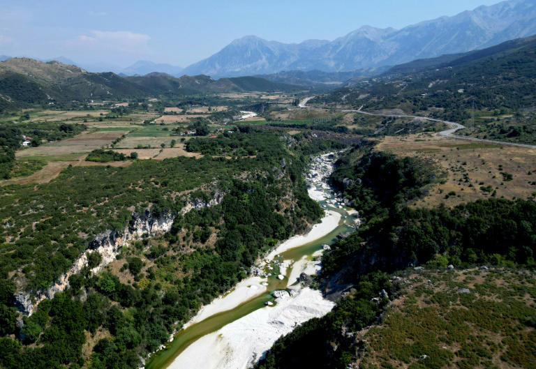 The Shushica river flows near the village of Brataj, south of Tirana