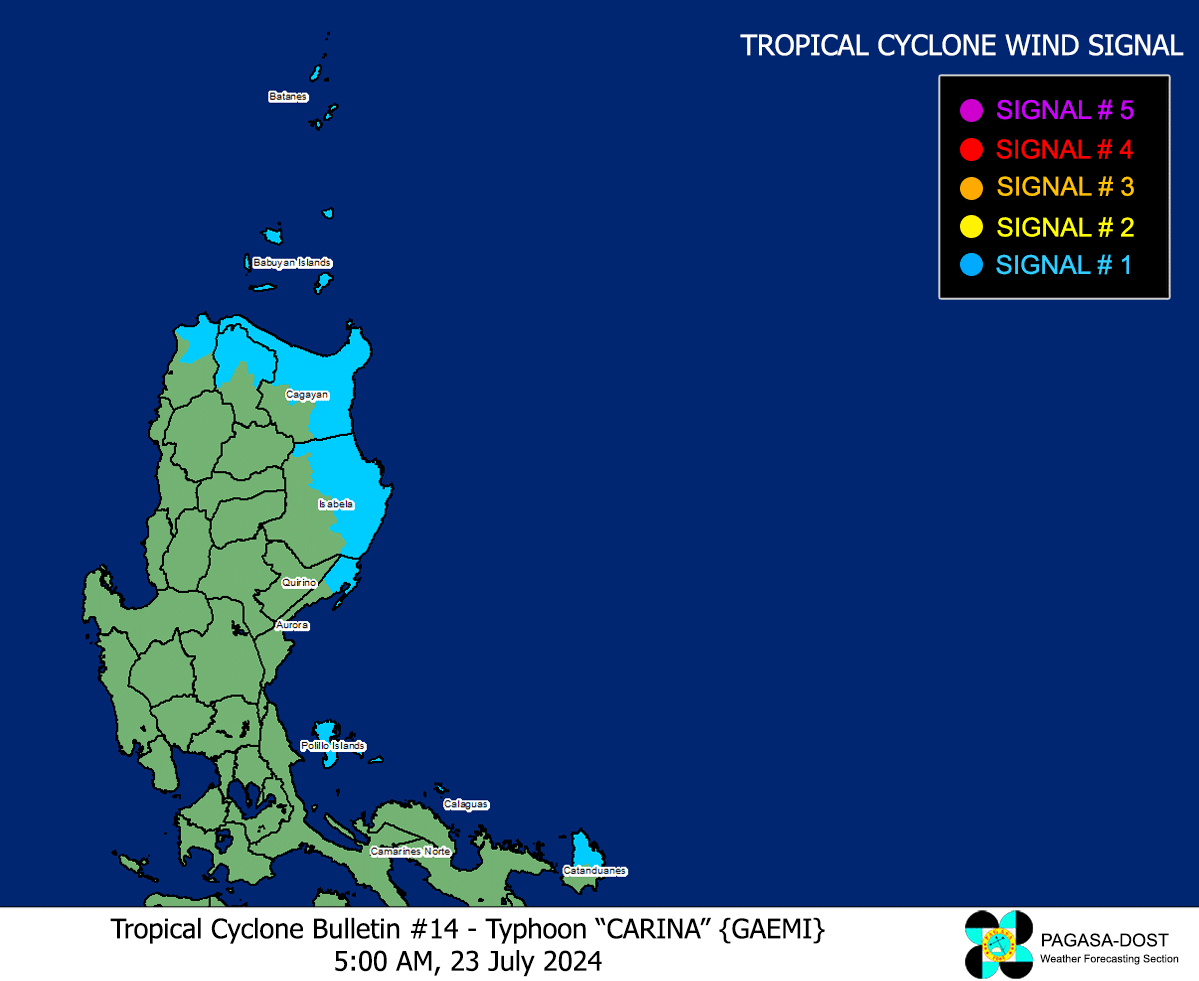 Pagasa: Signal No. 1 In 10 Areas As Carina Maintains Strength