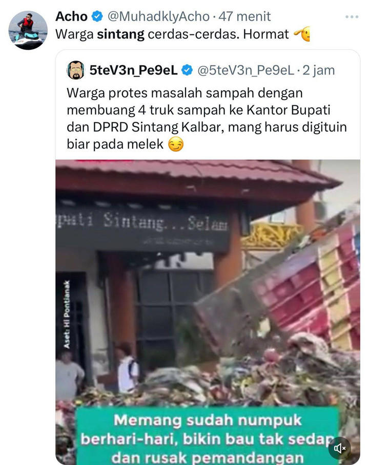 Muhadkly Acho mengomentari aksi warga membuang sampah di Kantor Bupati dan DPRD Sintang. Foto: Tangkapan Layar