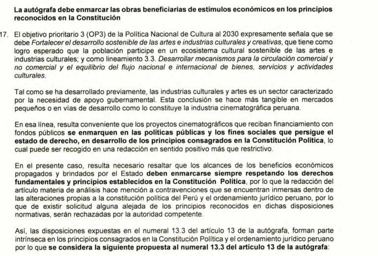 Gobierno de Dina Boluarte observa la autógrafa de ley que busca regular el financiamiento de películas peruanas