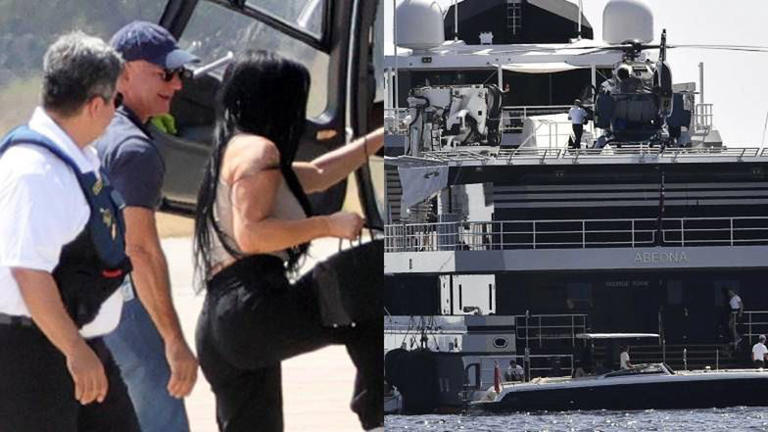 Jeff Bezos with his beloved Lauren Sanchez are boarding a helicopter to get to the billionaire's superyacht worth 300 million PLN.