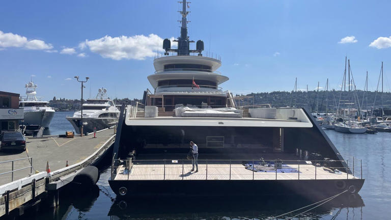 The superyacht LIVA O, owned by billionaire Stephen Orenstein, has made a notable appearance on Seattle's Lake Union. (AJ Janavel)