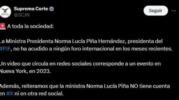 De acuerdo con la SCJN, el video difundido fue documentado en el año 2023 (X/@SCJN)