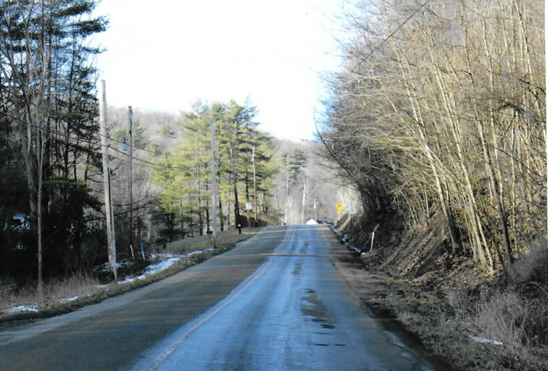 A road near Siri Lawson’s home photographed in March 2024 coated with what she suspects is oil and gas wastewater. Siri Lawson
