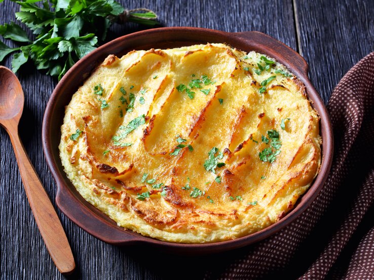 Wir lieben gebackenes Kartoffelpüree mit Parmesan &amp; Knoblauch